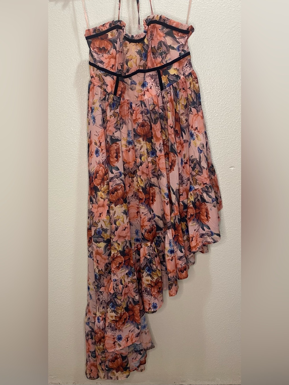 Floral Asymmetric Pink Chiffon Skirt